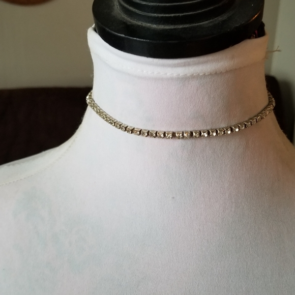 vintage necklace clear rhinestones choker tennis necklace prom bridal wedding - Picture 7 of 9